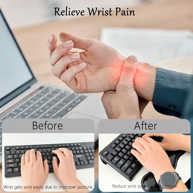 Computer Keyboard Stand with Gel Wrist Rest Set Keyboard Tilted Riser Wrist Pad for Keyboard and Mouse Easy Typing Ergonomic Acrylic Transparent Keyboard Tray Holder for Desktop Office Home Black 3PCS