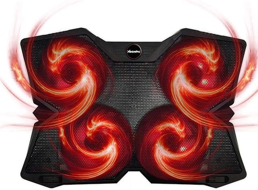Portable Metal Mesh Laptop Cooler Cooling Pad, 4 Quiet Fans w/Red LED Light, Adjustable Height, Up to 17" Inch Notebook, 2 USB Interface w/Speed Control Switch, Non-Slip - Black (11148)