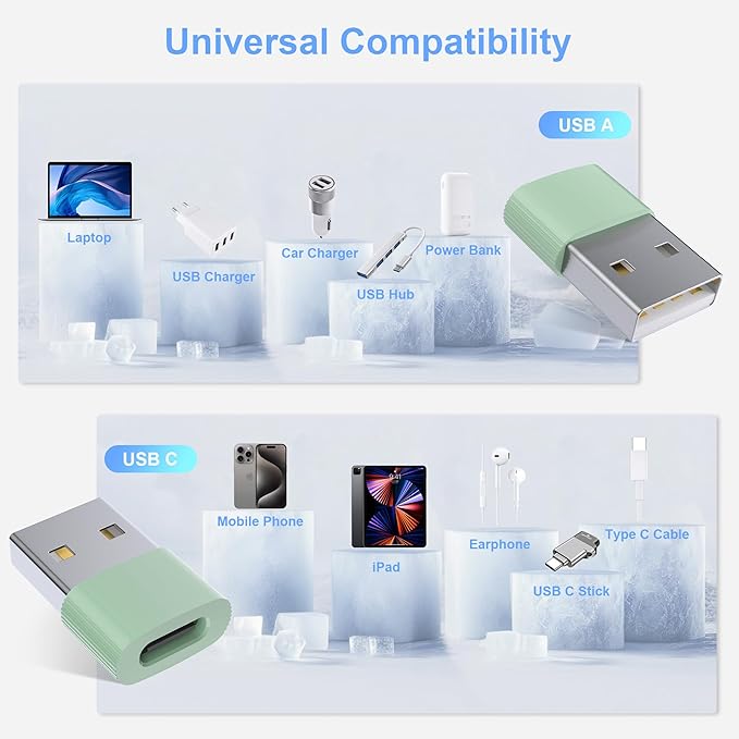 USB to USB C Adapter,3Pack USBC Female to USB A Male with Convenient Carrier, Type C Converter for iPhone 17/16/15/14/13/12, iPad, iWatch, AirPods,Galaxy S25/S24 (Green)