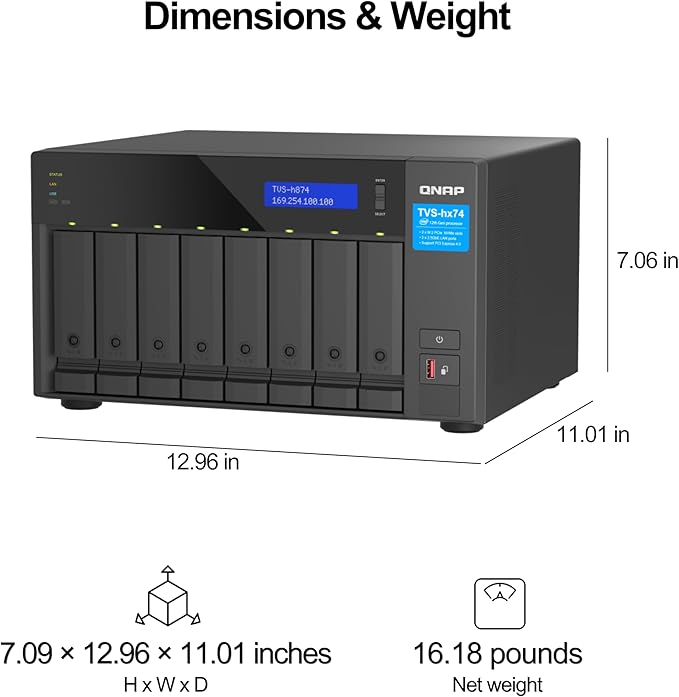 QNAP TVS-h874X-i9-64G-US 8 Bay High-Speed Desktop NAS with 12th Gen Intel® Core™ CPU, 64GB DDR4 RAM, 10GbE & 2.5 GbE Networking and PCIe Gen 4 expandability (Diskless)