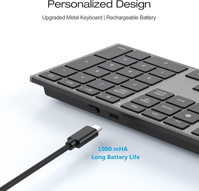 OMOTON Wireless Keyboard for Mac with Forged Metal Frame - 2.4G & Dual Bluetooth (BT1/BT2), Type-C/USB A Receiver, Ultra-Thin, Backlit, Full Size Keyboard for Mac/MacBook/iMac, Grey