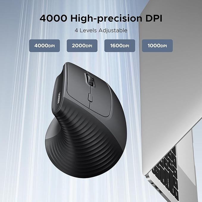 UGREEN Ergonomic Mouse, Wireless Bluetooth Vertical Mouse, Dual-Mode (BT 5.4 & USB 2.4G), Quiet Clicks, 4 Adjustable DPI (1000/1600/2000/4000), Compatible with Windows/Mac/Linux/Android/ChromeOS