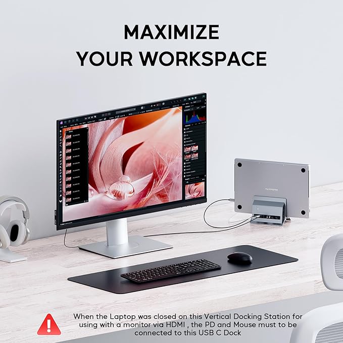 Vertical MacBook Docking Station, PULWTOP Docking Station for Mac mini with M.2 NVMe case for MacBook Pro/Air, 4K@60Hz HDMI, 2USB C 10Gbps, SD/TF, 100W PD, RJ45, 2 USB A for Windows Laptops