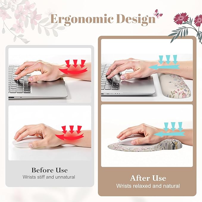 iLeadon Large Desk Mat, Ergonomic Mouse Pad and Keyboard Wrist Rest, Anti Slip Desk Mat Set with Keyboard Wrist Pad, Smooth Large Mousepad Gaming for Home Woman (Beige)