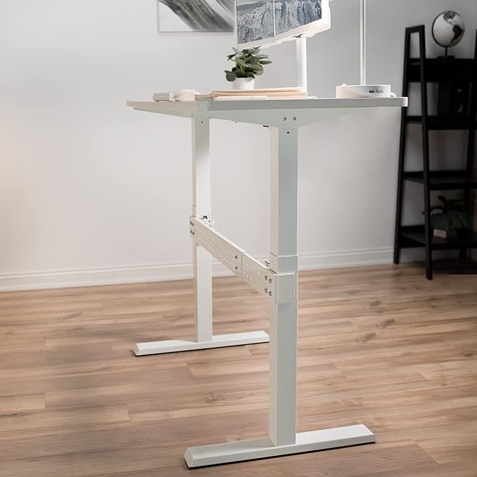 VIVO White Universal Steel Clamp-on Desk Stabilizer Bar for Sturdy Reinforced Workstation, 36 to 61.6 inch Bracket Support System for Sit to Stand Desk Frames, Expandable Width Adjustment, DESK-STB01W