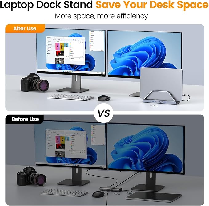 TobenONE 14-in-1 MacBook Pro/Air Docking Station Dual 4K Monitor, Laptop Docking Station Stand for MacBook M1/M2/M3/M4/M5, Driver-Based, USB C Dock with 65W Power Adapter, 2 HDMI,VGA, 5Gbps USB, RJ45