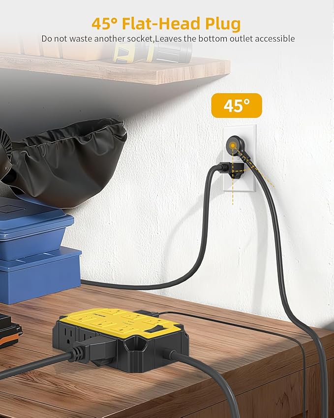 Surge Protector Power Strip 15 Amps/1200 Joules, 12 Outlets Magnetic Heavy Duty Power Strip, 6.5 FT Extension Cord with Multiple Outlets for Industrial Shop Garage (Yellow)
