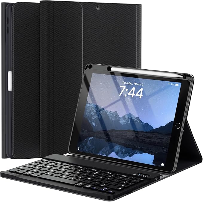 OYEEICE Keyboard Case for iPad 9.7 inch 6th 2018, 5th Gen 2017 - Wireless Detachable Keyboard, Smart Folio Cover with Pencil Holder for iPad 6th/5th Gen & iPad Air 2nd - Black