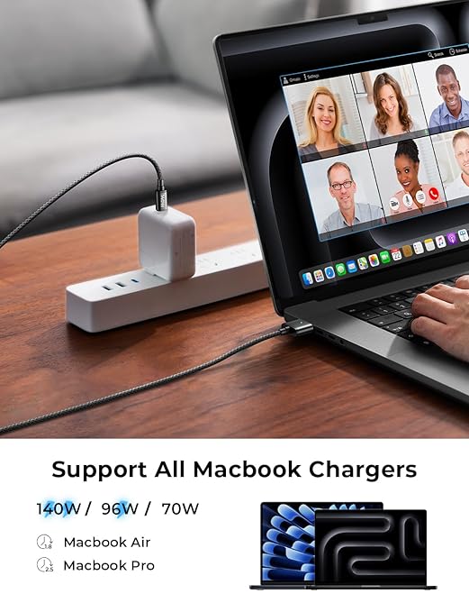LISEN 140W Magnetic Safe 3 Cable for MacBook Air/Pro Charger Cord (6.6FT Black), USB C to Magnetic 3 Cable for MacBook Air/Pro (15''/13'' M3 2024, 15" M2 2023, 13" M2 2022)