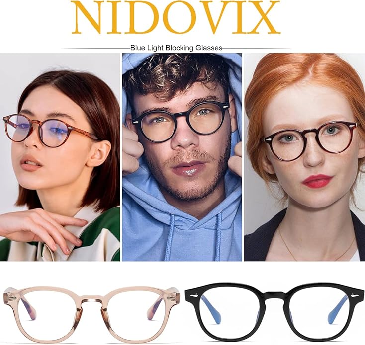 NIDOVIX Retro Round Blue Light Blocking Glasses for Men Women, Vintage Frame Non-prescription Computer Reading Eyeglasses