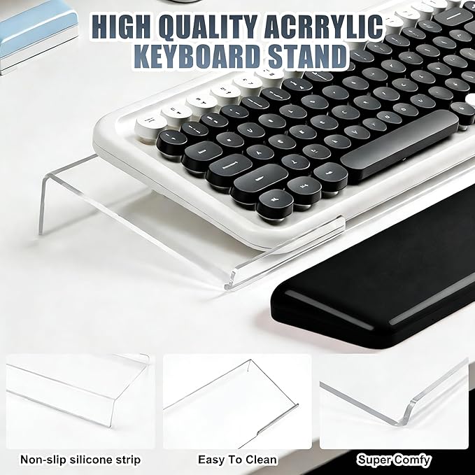 Acrylic Computer Keyboard Stand with Gel Wrist Rest Set,Ergonomic Keyboard Riser for Desk Easy Typing with Gel Keyboard Pad, Anti-Slip Comfort Keyboard Wrist Pad Relief Pain (Black)