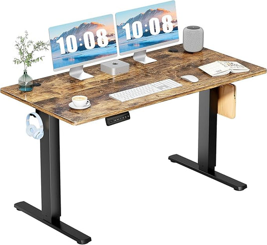 DUMOS 55 Inch Electric Standing Desk Height Adjustable, Sit to Stand Computer Workstations Large Work PC Table Home Office Writing Gaming Desks with Memory Presets for Walking Pad, Bedroom, Rustic