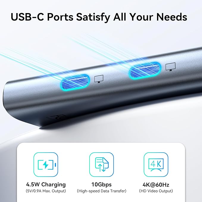 USB C to USB C Hub Dual Monitor, USBC Splitter with 4K@60Hz DP Alt Mode Video Output, 10Gbps Data Transfer, 100W PD Charging, Dual Monitors Adapter for Laptop, Portable Monitor and More Type C Devices