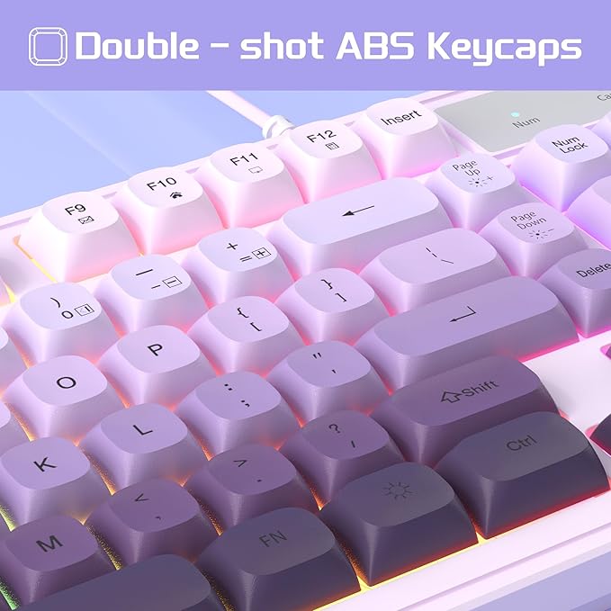 Camiysn Wire Gaming Keyboard, 7 Colorful Rainbow Backlight Classic Gaming Keyboard (Purple-Set)