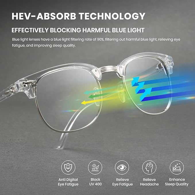 Cyxus Clear Blue Light Glasses Men Retro Semi Rimless Browline Blue Light Glasses for Computer Eye Strain Gaming Glasses Anti Harmful Blue Light for Men Women 8056T76