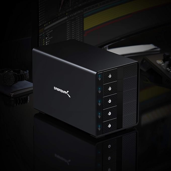 SABRENT 5-Bay USB 3.2 Gen 2 SATA Docking Station for 3.5” HDD/SSD, 10Gbps USB-C DAS, Tray-Less Hot-Swap, Aluminum Enclosure with 120mm Cooling Fan, Individual Power Switches, No RAID (DS-SC5B)