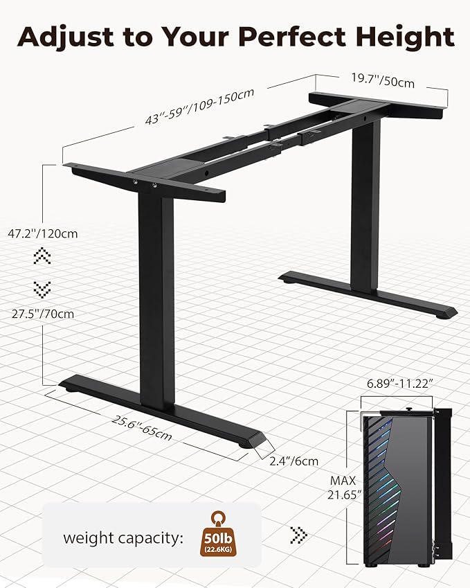 TOPSKY Dual Motor Electric Standing Desk Frame, Height Adjustable Sit Stand Base for Home Office, Fits Table Tops up to 70.8 x 31.5 Inch, 225 lb Capacity (Black, with CPU Stand)
