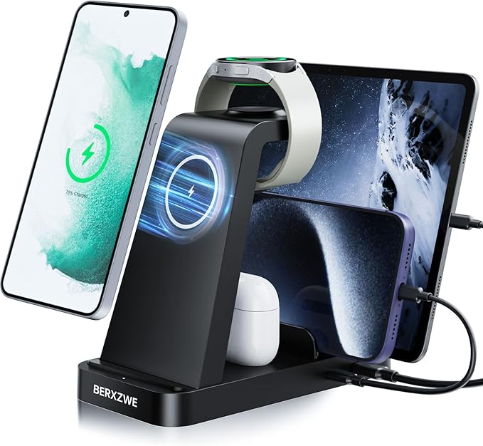 Wireless Charger for Samsung: 5 in 1 Samsung Wireless Charging Station for Galaxy S26 Ultra/S25/S24, Charger Stand for Galaxy Watch8/7/6/5/4, Charging Dock Stand for Android Multiple Devices, Black