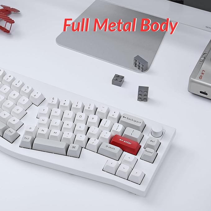 Keychron Q8 Pro 65% Alice Layout Wireless Custom Mechanical Keyboard, Bluetooth/Wired, QMK/VIA Programmable, Hot Swappable Ergonomic Aluminum RGB Backlit for Mac Windows Linux-White