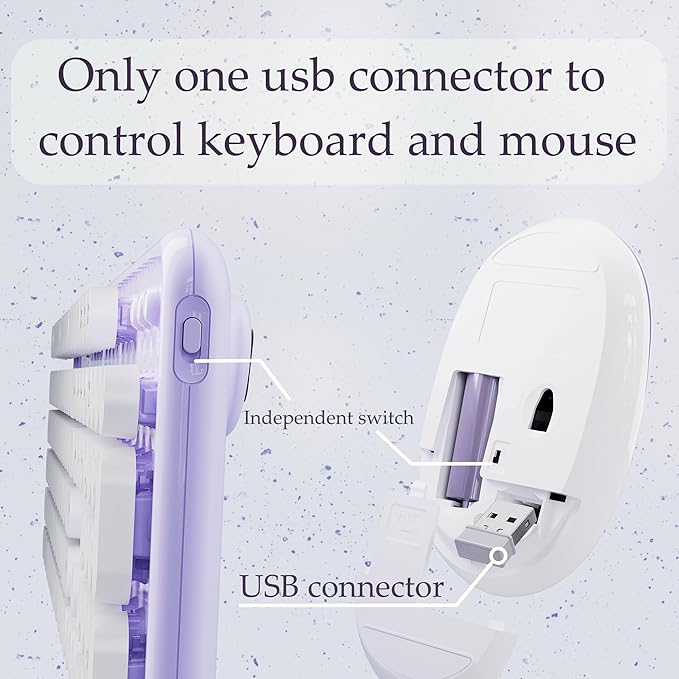 x UBOTIE Colorful Wireless Keyboard and Mouse Combo, Full-Sized Office Keyboard with Typewriter Flexible Keys, 2.4GHz Dropout-Free Connection, Optical Mouse for PC Laptop(Purple White)