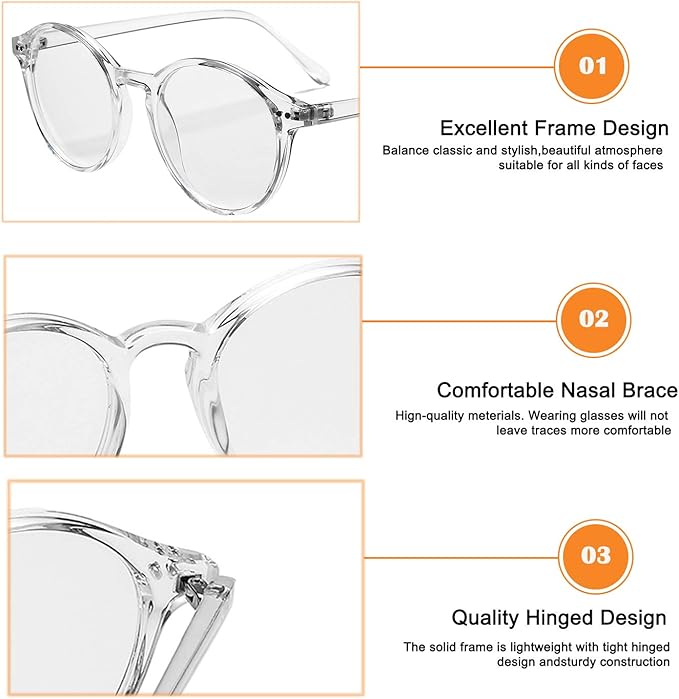 HJSTES Vintage Blue Light Glasses for Women Men Round Bluelight Blocking Glasses Thick TR90 Frame Eyeglasses