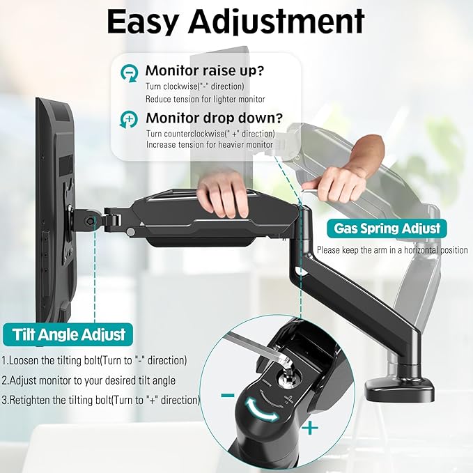 MOUNT PRO Dual Monitor Mount Fits 13 to 32 Inch Screen, Height Adjustable Monitor Stand for 2 Monitors, Full Motion Display Arm Holds up to 17. 6lbs Each, Computer Desk VESA Mount, Black