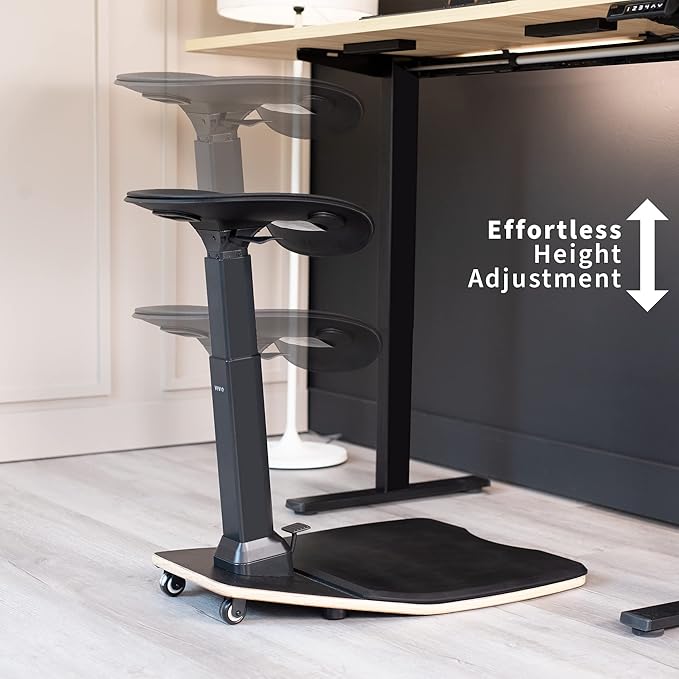 VIVO Ergonomic Leaning Perch Chair with Anti-Fatigue Mat, Standing Desk Stool, Height Adjustable Home Office Posture Seat, Black, CHAIR-S02M