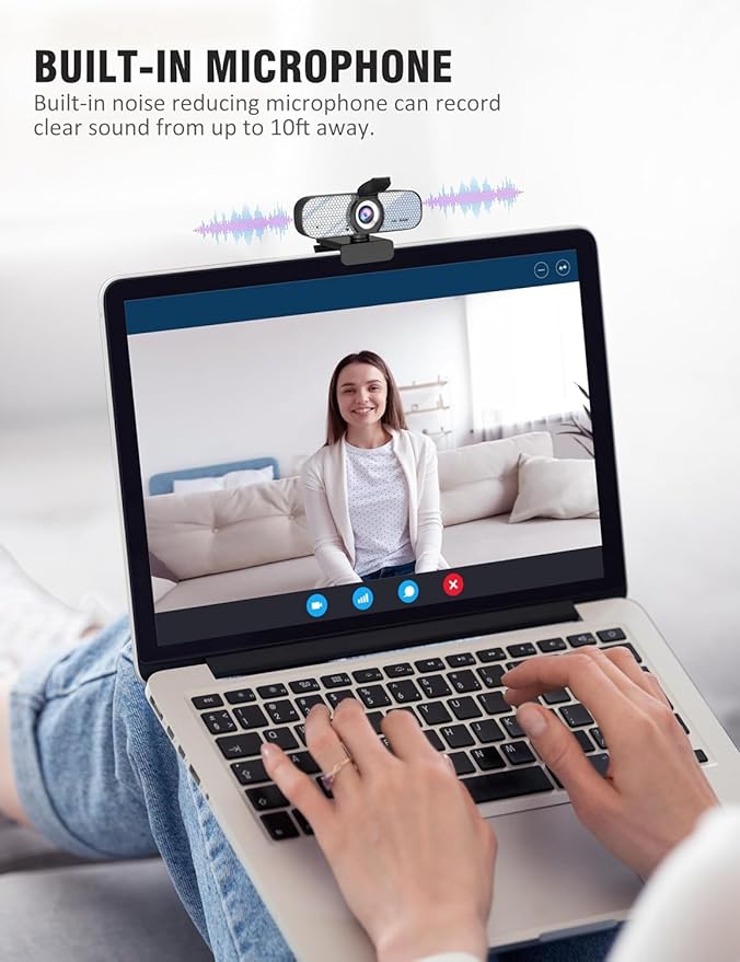 1080P HD Webcam with Built-in Microphone, Rotatable Tripod, Wide-Angle Lens,Privacy Cover, Auto Light Correction, Plug & Play USB-A Webcam for Laptop, Desktop, PC, Streaming-White