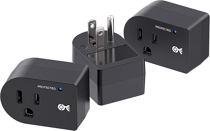 [ETL Listed] Cable Matters 3-Pack Non-Blocking 490 Joules Single Outlet Surge Protector, 15A / 1875W, Wall Surge Protector Outlet, Black