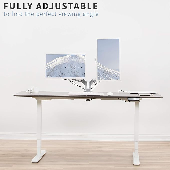 VIVO Space Saving Dual 17 to 32 inch Pneumatic Spring Arms, Aluminum Clamp-on Desk Mount Stand, Fits 2 Monitor Screens with Max VESA 100x100, Silver, STAND-V200A