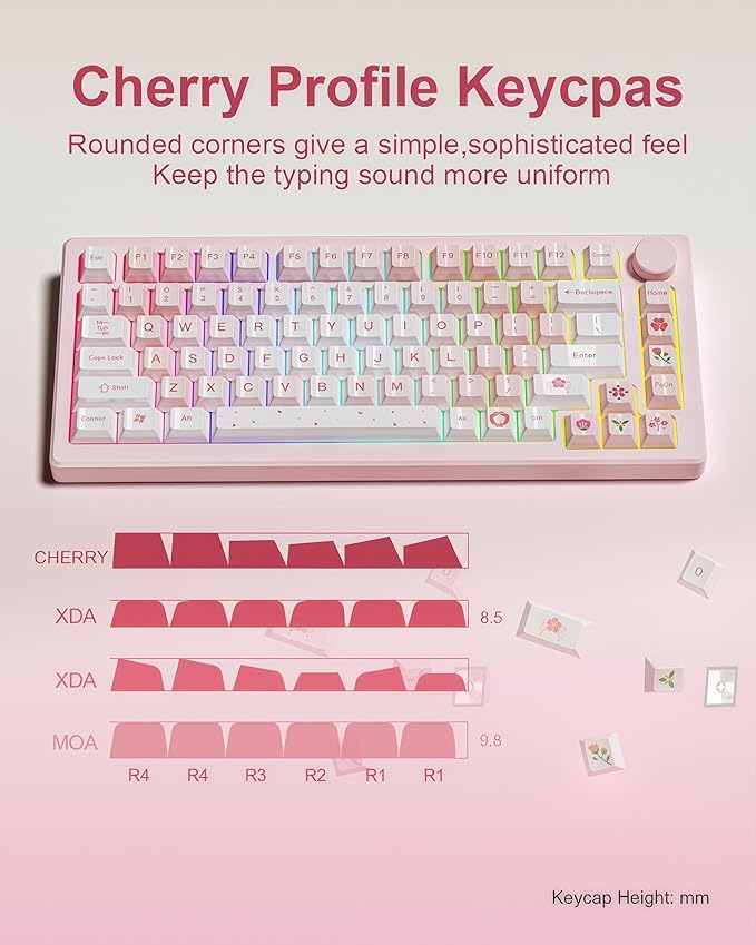 dagaladoo Pink keycaps pbt,Custom Keycaps 60 75 100 Percent Cute Set,Ceramic Coating Glossy Keyboard Key caps,Cherry Profile Key Cap for Cherry Gateron MX Mechanical Keyboard(Cherry Blossom)