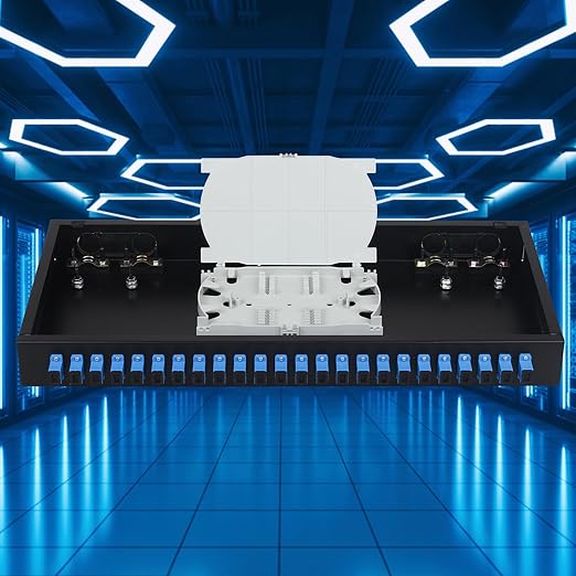 SC-UPC 24 Simplex 24 Port Rack Mount Enclosure Box with Splice Tray Singlemode SC-UPC Kit (Includes 1.2 Meter Pigtail and 24PC Coupler)
