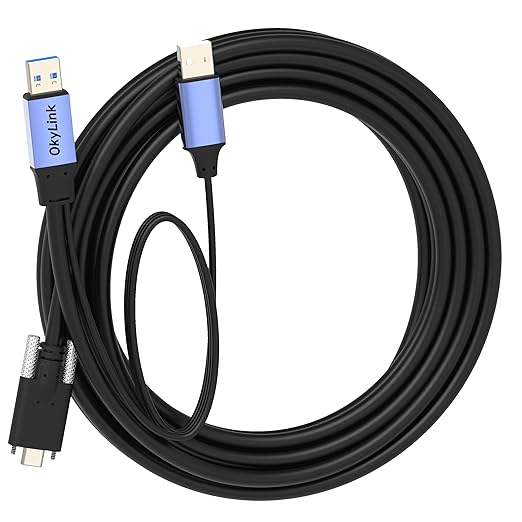 OkyLink 15ft (5M) USB 3.0/3.2/Gen 1 to Type-C Cable with 2 Screw Lock - 5Gbps A Male to C Male Data Cord, Industrial Grade USB A to C Extension