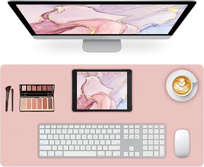 Leather Desk Pad Mat, Pink Computer Desk Mat Non-Slip, PU Large Mouse Pad for Desk, 31.5" x 15.7" Mouse Pad Waterproof Keyboard Mat for Office/Home/Decor