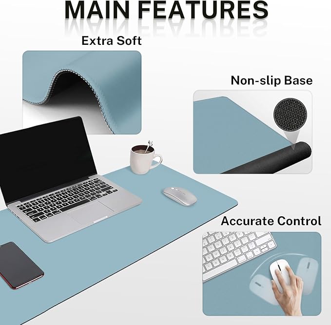 Britimes Blue Keyboard Mouse Pad Set Blue 4 in1 Large Mousepad+Keyboard Wrist Rest+Mouse Wrist Rest+Coaster Ergonomic Design for Home Office Computer 35.4x15.7Inches