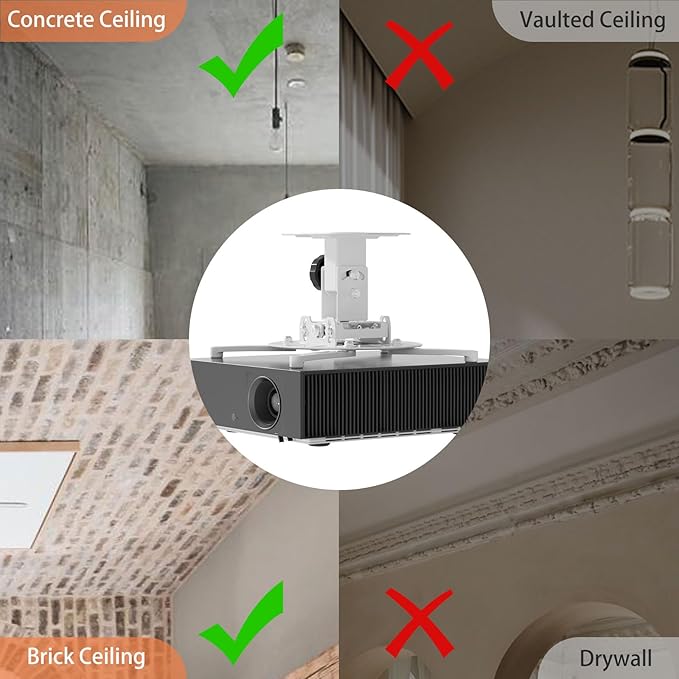 JOY worker Universal Projector Ceiling Mount Wall Bracket Holder Fits Flat or Sloped Ceiling Height Adjustable with Extendable Arms for Home and Office Projector, White