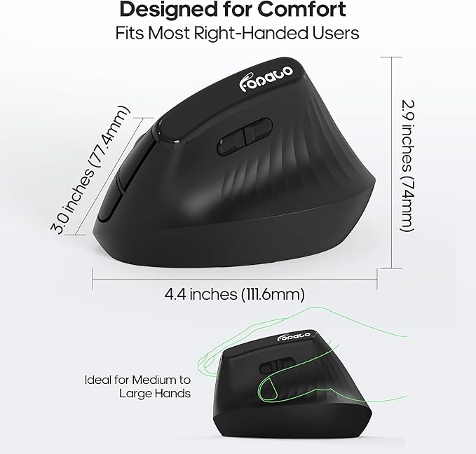 Ergonomic Vertical Mouse,Wireless Bluetooth 5.0 and 2.4G Mouse,Silent Click, 60% Reduced Wrist Pressure,3 Adjustable DPI for PC,Mac,Laptop,Computer,Home,Office Use (Black)