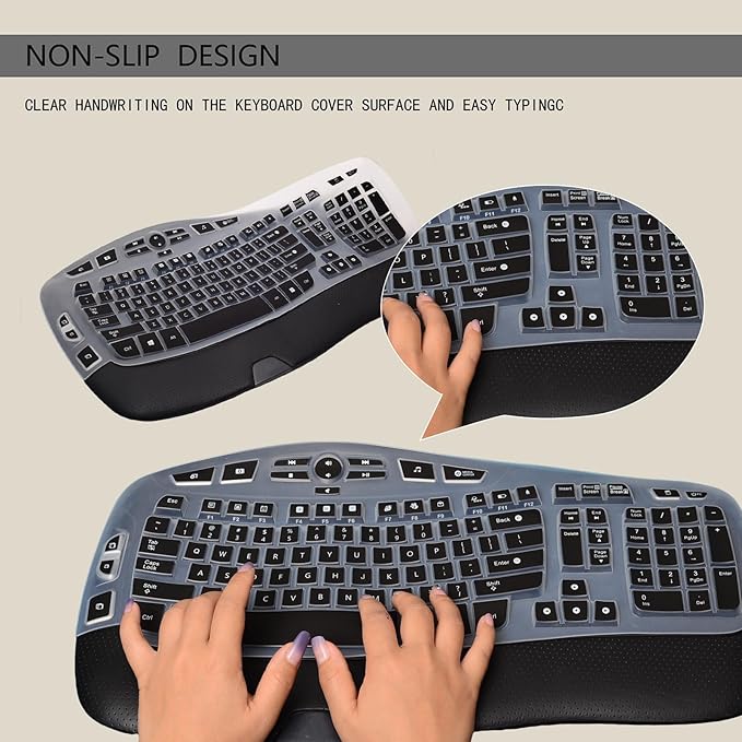Keyboard Cover for Logitech K350 MK550 MK570 Wireless Wave Keyboard,Utra-Thin Silicone Keyboard Protector Skin for Logitech K350 MK550 MK570 Ergonomic Keyboard Protective Accessories(Black)