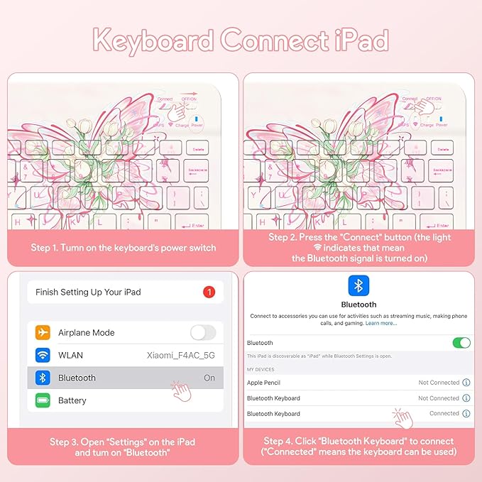 YBING Keyboard Case for iPad 10th Gen 10.9 inch(2022) & 11th Gen(A16, 2025), Painted Patterns Detachable Keypad & Rotatable Magnetic Case with Pencil Holder (Butterfly Pink)