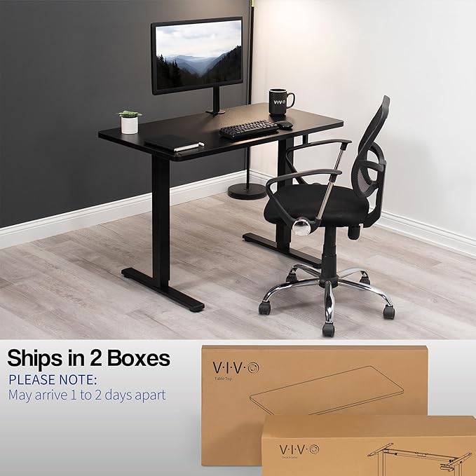 VIVO Manual Height Adjustable 43 x 24 inch Stand Up Desk, Black Solid One-Piece Table Top, Black Frame, Standing Workstation with Foldable Handle, DESK-KIT-MB4B