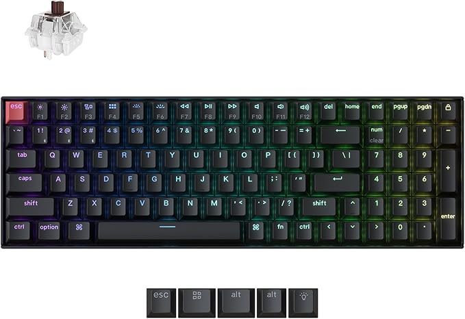 Keychron K4 96% Layout QMK Wireless and Wired Options Mechanical Keyboard Super Brown Switch, RGB Backlight with Shine -Through Double-Shot PBT Keycaps for Mac Windows - Version 3