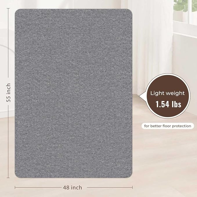Sycoodeal Office Chair Mat for Hardwood Floor,Slip Resistant Floor Mat for Office Computer Gaming Chair,Heavy Duty Floor Protector for Rolling Chairs,Easy to Clean,Grey(48"x55")