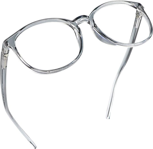 LifeArt Round Blue Light Blocking Glasses, Computer Glasses, Gaming Glasses, TV Glasses for Women Men (Clear Gray, 5.25 Magnification)