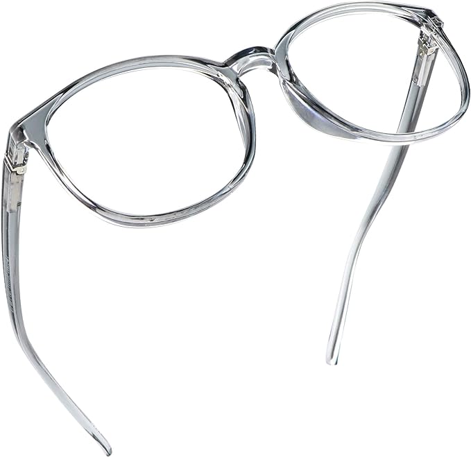 LifeArt Round Blue Light Blocking Glasses, Computer Glasses, Gaming Glasses, TV Glasses for Women Men (Clear Gray, 1.75 Magnification)