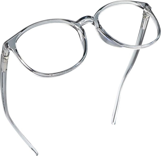 LifeArt Round Blue Light Blocking Glasses, Computer Glasses, Gaming Glasses, TV Glasses for Women Men (Clear Gray, 0.25 Magnification)