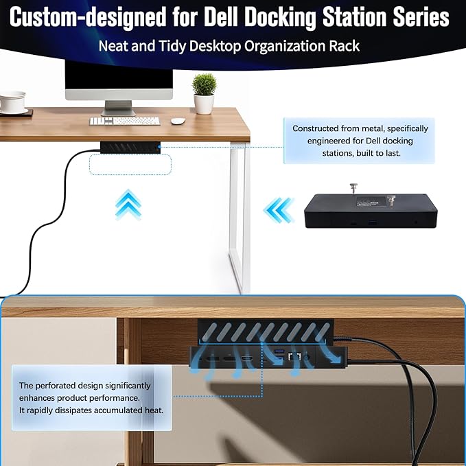 Under Desk and Wall Mount for Dell Docking Station,Metal Mount for WD19 WD19S WD19TBS WD22TB4 UD22 WD25 SD25 Series Dock & Power Adapter Mounting Bracket,Docking Station and Power Bricks Holder Kit