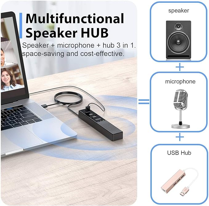 3 in 1 USB Computer Speaker with Microphone, PC Laptop Desktop Conference Speaker with Mic for Smart Home Office and Online Study，360 Degree Enhanced (Classic)