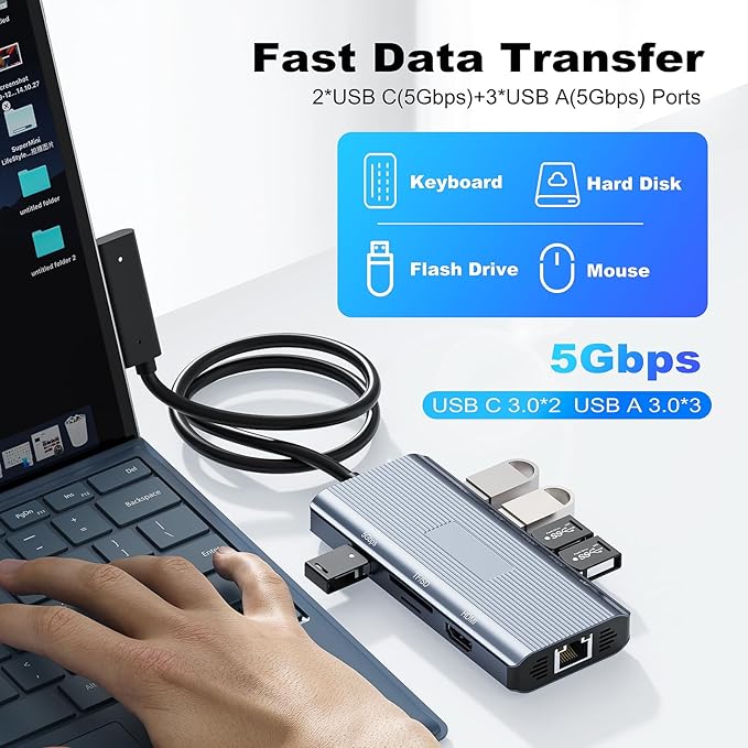 10 in 1 Microsoft Surface Docking Station-Surface Dock with HDMI Ethernet SD/TF Slot 3*USB 3.0+2*USB C 3.0+1*USB C PD,Docking Station for Surface Pro 11/10/9/8/X/7/6/5, Surface Laptop, Surface Book