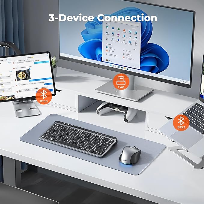 MEETION Wireless Bluetooth Keyboard and Mouse Combo, Rechargeable Slim Wireless Keyboard and Mouse, 3 Multi-Device Connection, Low-Profile Compact Keyboard, for PC Laptop Tablet iPad, Windows/Mac/iOS