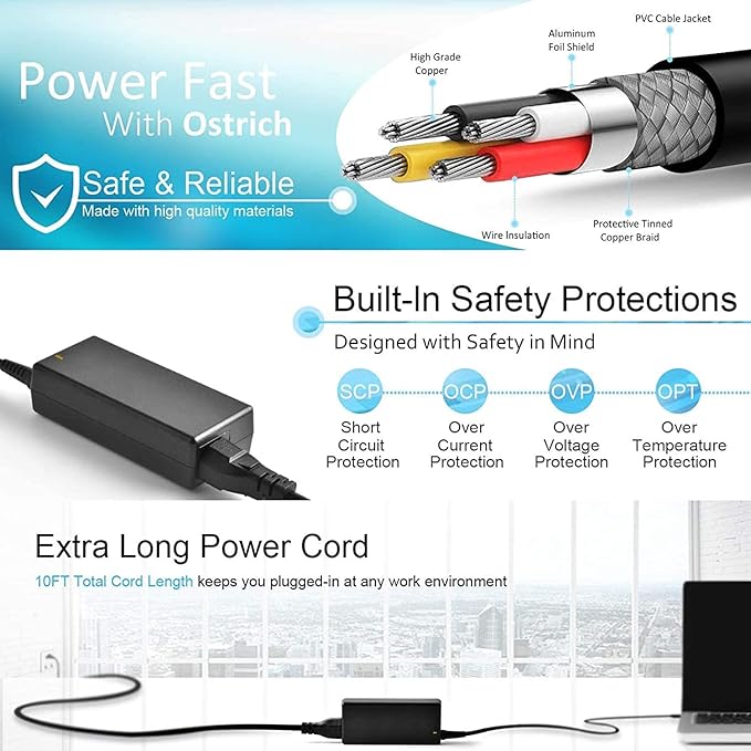 45W USB C Charger Compatible with Hp Dell Lenovo Acer chromebook Asus Samsung Sony Charger Fast Charging Type C HP Spectre X360 13 Elite X2 AC Adapter Power Cord Supply